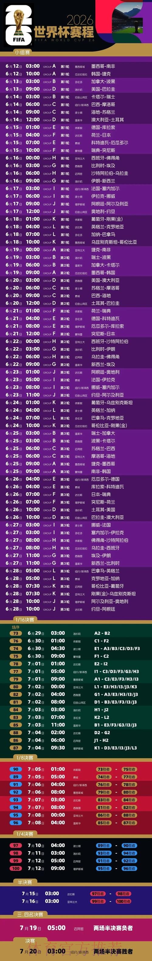 2026世界杯比赛时间一览完整安排在哪里看