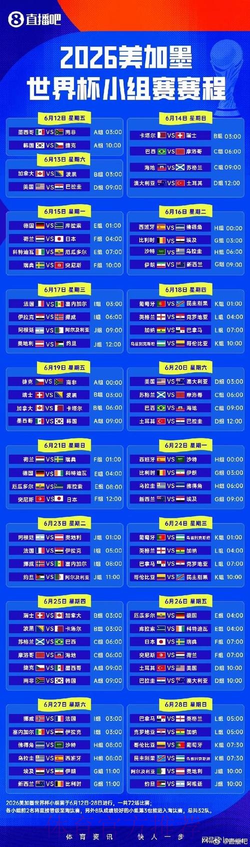 2026世界杯小组赛赛程今日实时赛程免费观看